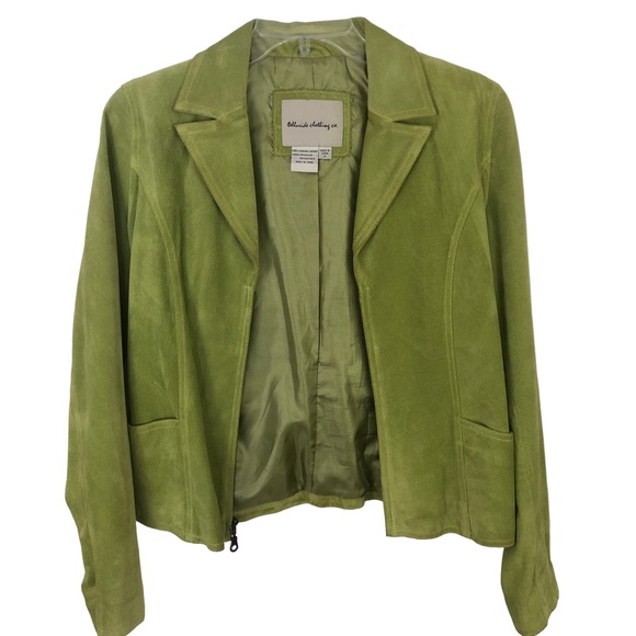 TELLURIDE CLOTHING CO Women Suede Leather Short Zip Lime Green Moto JACKET M Y2K - Picture 4 of 16